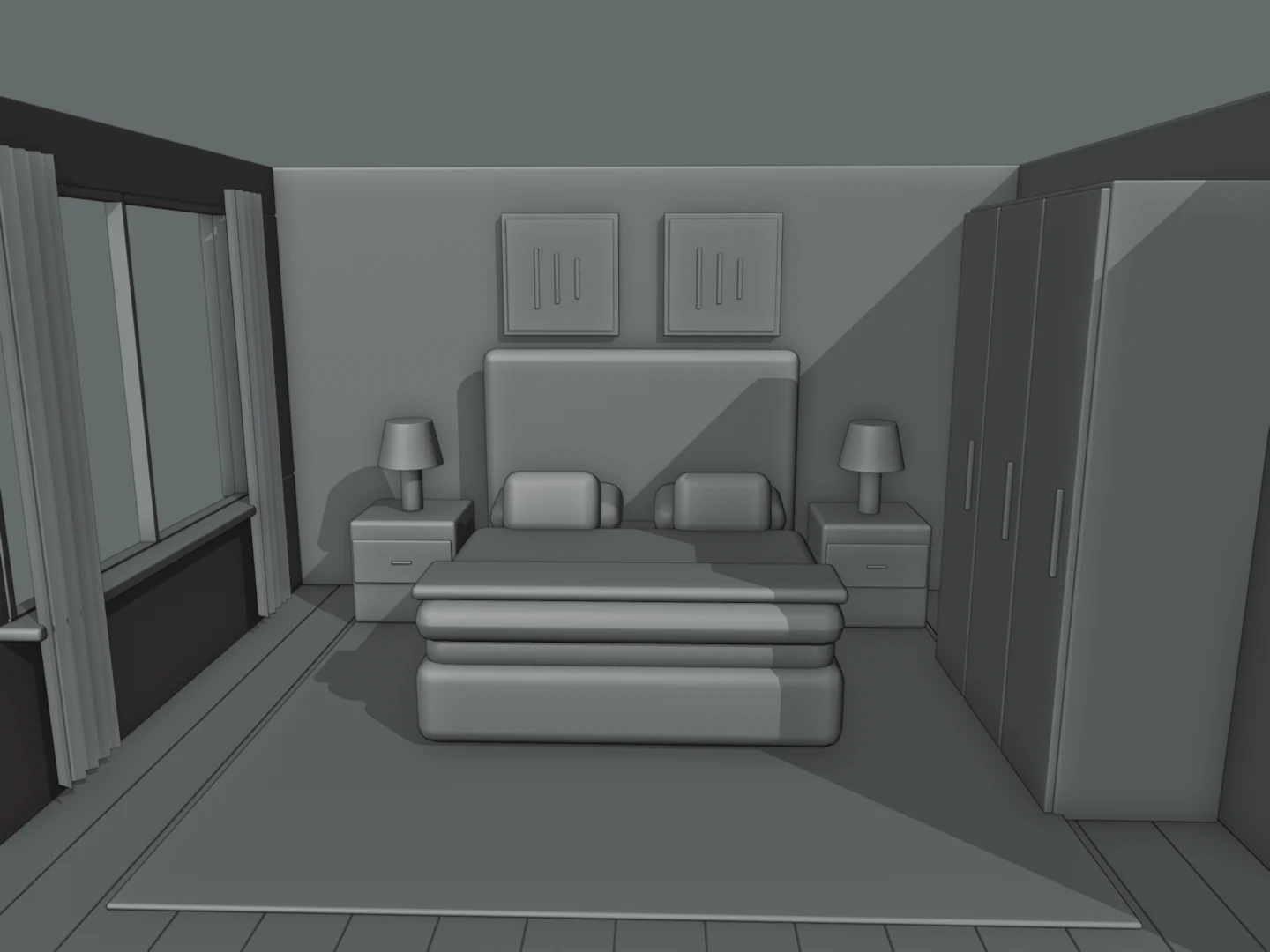 Neutral editable model stage of the bedroom study.